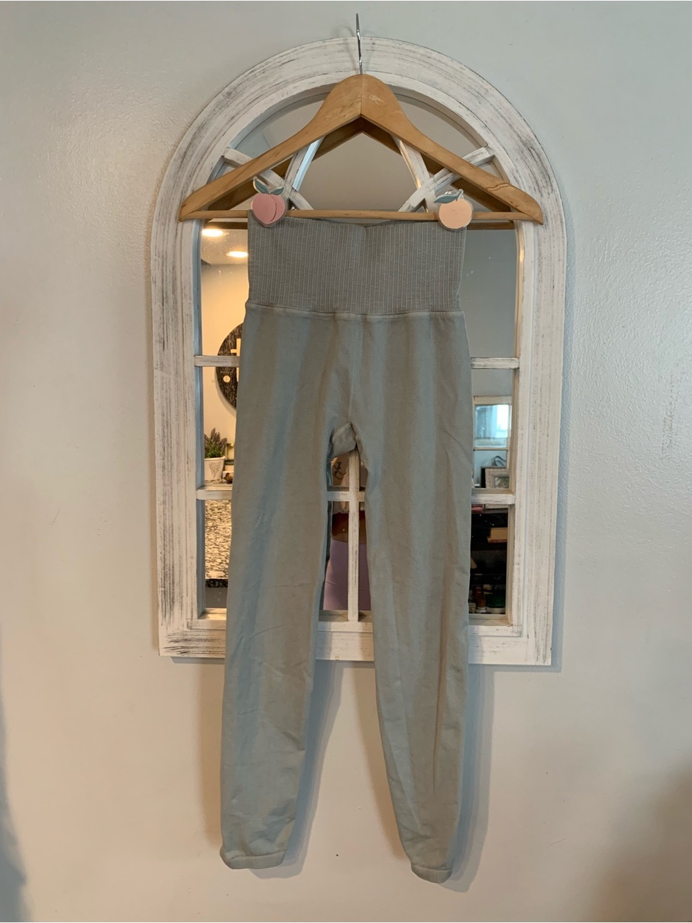 Free People Ribbed High-Waist Leggings in Sage Green